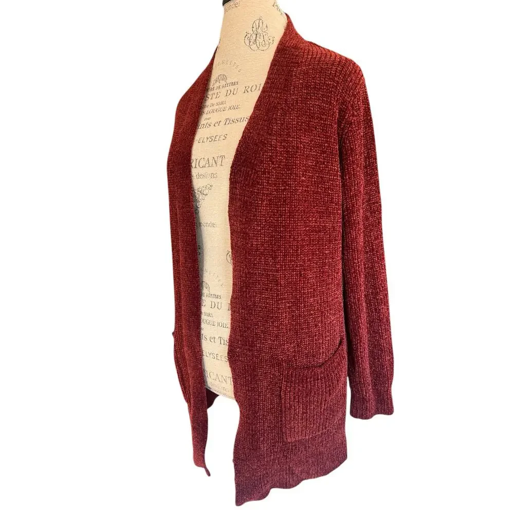 Matty M Chenille Open Front Cardigan | Women’s Small | Rust Red - Picture 3 of 7